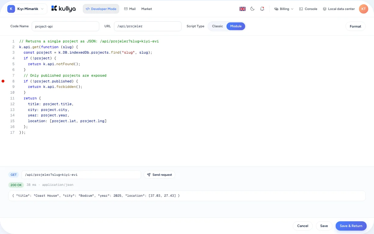 Code editor: a KScript API with a breakpoint